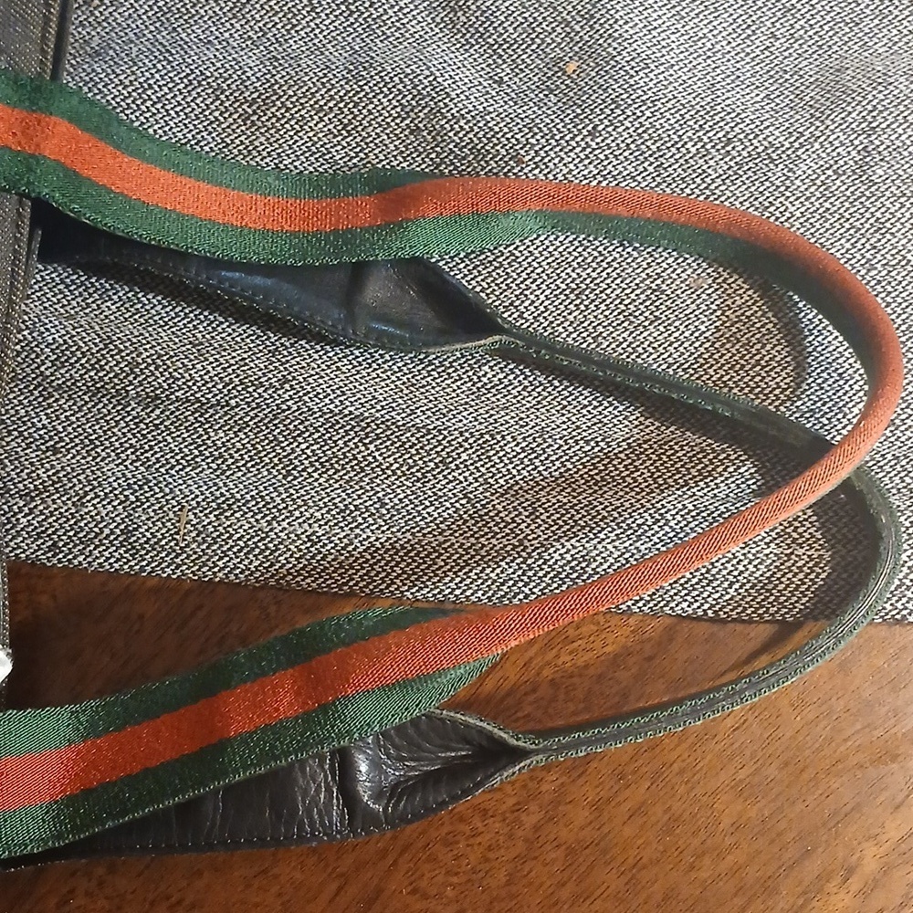 Authenti Gucci Web Sherry Line Shoulder Tote Bag Dark Gray And Black Canvas - Picture 10 of 15